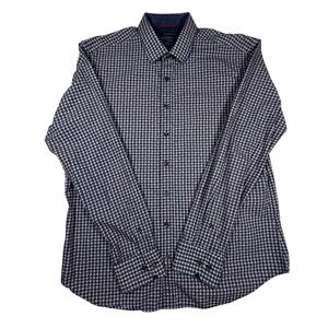 Bugatchi Shaped Fit Mens Large‎ Long Sleeve Button Down Shirt Navy Red Geometric